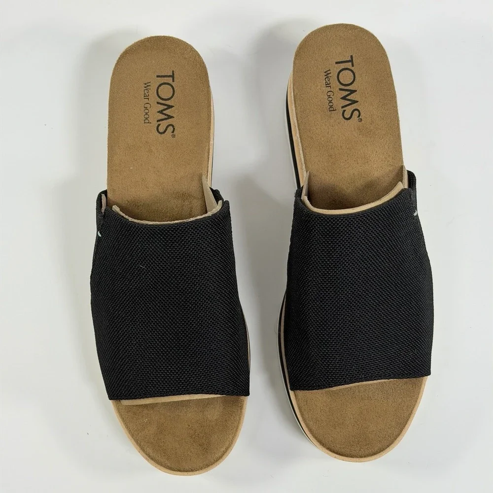 TOMS Size-8 Womens Diana Mule Platform Wedge Espadrille Black Casual Sandals